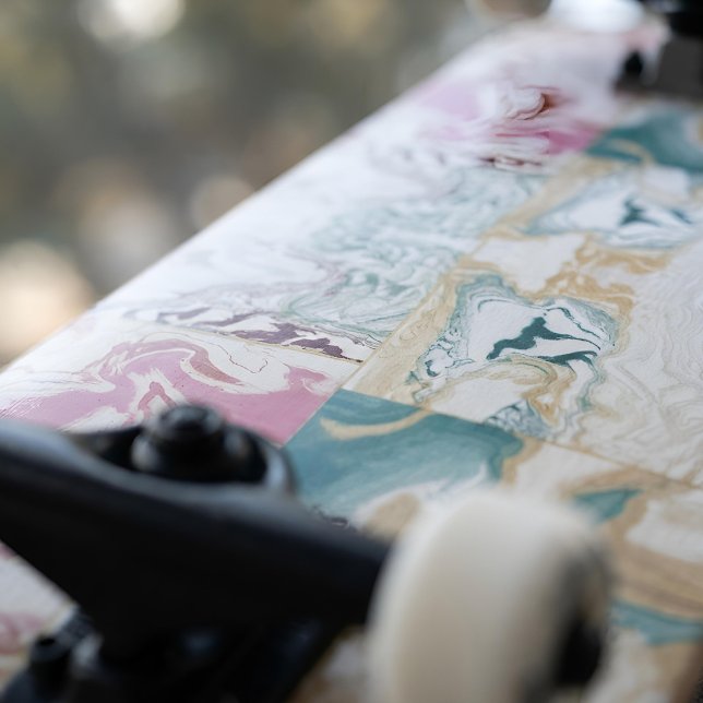 Skate Arte Abstrata Moderna Rosa Dourada e Mármore Fluid (Criador carregado)
