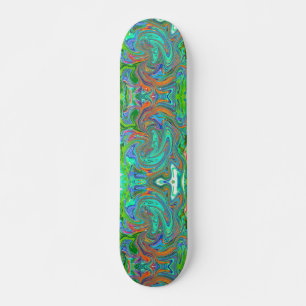 Skate Arte Abstrata Retro Groovy em Aqua, Laranja e Verd