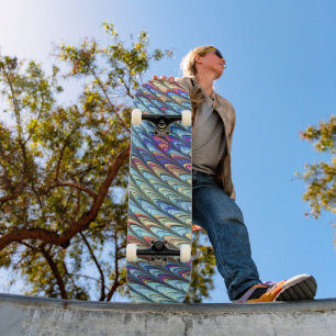 Skate Arte abstrato colorido psicodélico de ondas Boho F