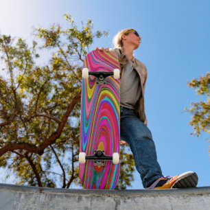 Skate Arte Abstrato Groovy Amarelo, Vermelho e Azul Trip
