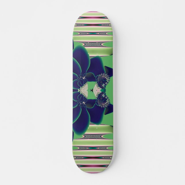 Skate Arte Botânica Fractal Lótus Azul Escuro (Frente)