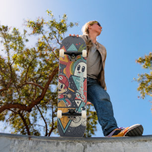 Skate Arte Colorida de Cartoon Abstrato - Caráter Vibran