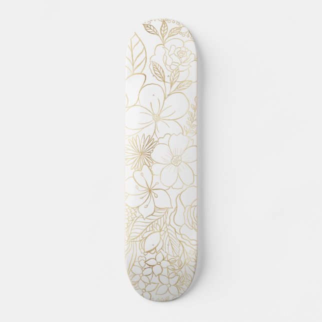 Skate Arte da linha de Doenças Florais Brancas Douradas  (Frente)