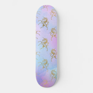 Skate Arte de Aquarela Cores Suaves Unicórnio Dourado Fa
