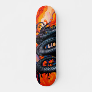 Skate Arte de Ilustração de Fogo de Dragão Místico