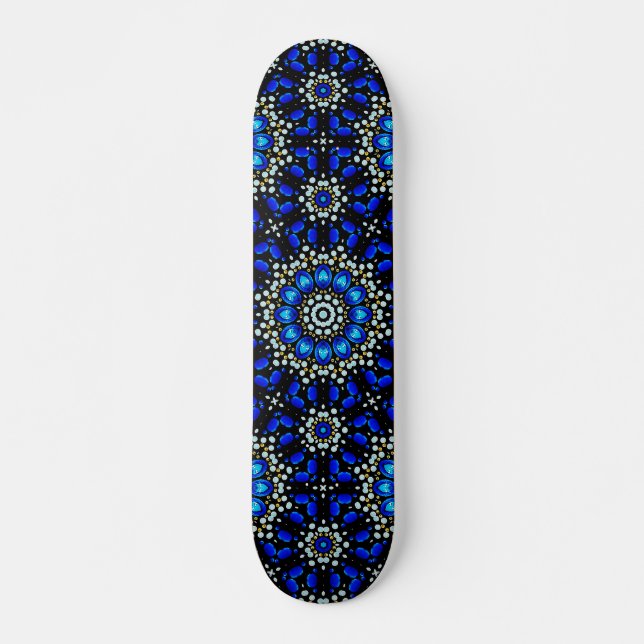 Skate Arte de Mandala Geométrico Abstrato Azul Design (Frente)