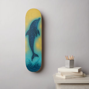 Skate Arte de Parede Cores Retro Golfinhos Místicos Skat