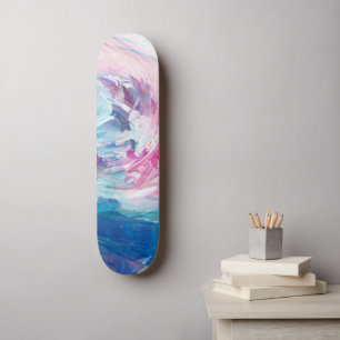 Skate Arte de Pintura Abstrata Rosa Azul Giratória