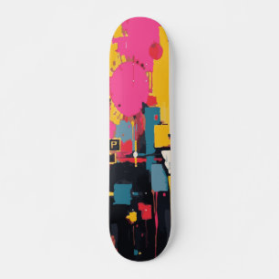 Skate Arte de Rua Abstrata com Salpico de Tinta e Blocos