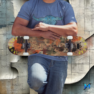 Skate Arte de Rua Abstrata Inspirada em Grafite com Tons