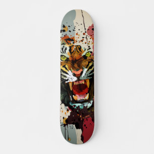 Skate Arte de Rua Moderna com Tigre Rugindo e Salpicos d