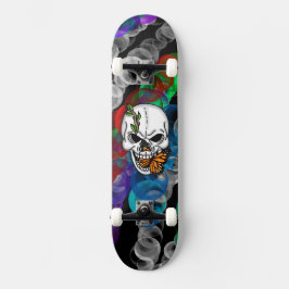Skate Arte Digital Crânio e Borboleta Monarca