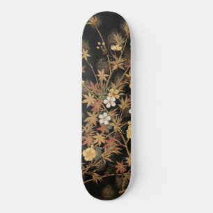 Skate Arte Floral Outonal em Preto e Dourado Japonês Vin