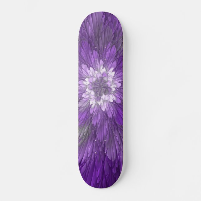 Skate Arte fractal abstrata de flor roxa psicodélica (Frente)