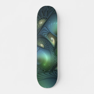 Skate Arte Fractal Abstrata Espiral Verde Bege Turquesa