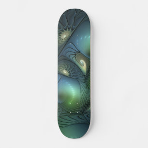 Skate Arte Fractal Abstrata Espiral Verde Bege Turquesa