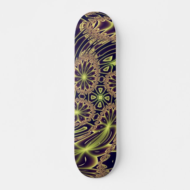 Skate Arte Fractal Abstrata Feliz Dança Neon Dourado (Frente)