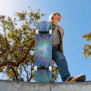 Skate Arte Fractal Abstrato de Sonho Roxo Azul