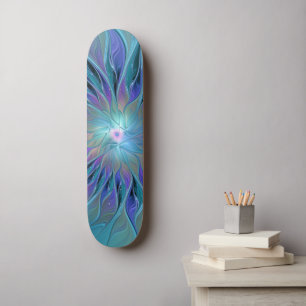 Skate Arte Fractal Abstrato de Sonho Roxo Azul