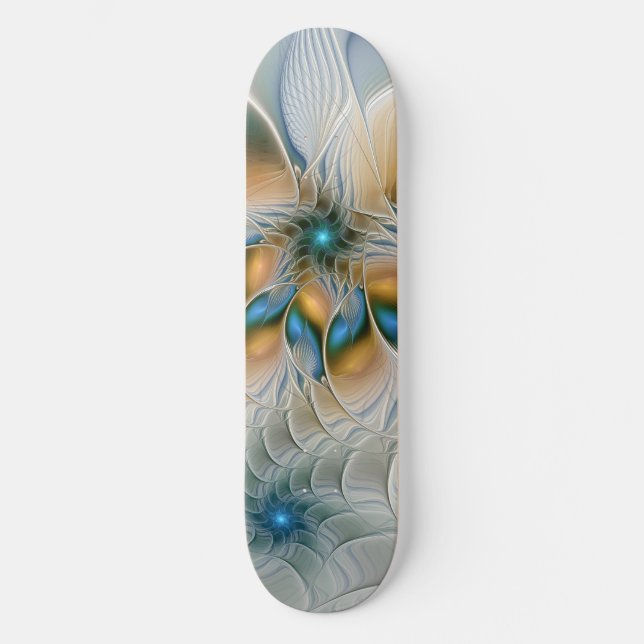 Skate Arte fractal de fantasia abstrata azulada (Frente)