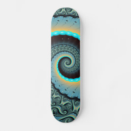 Skate Arte Fractal Espiral Azul Turquesa Laranja Abstrat