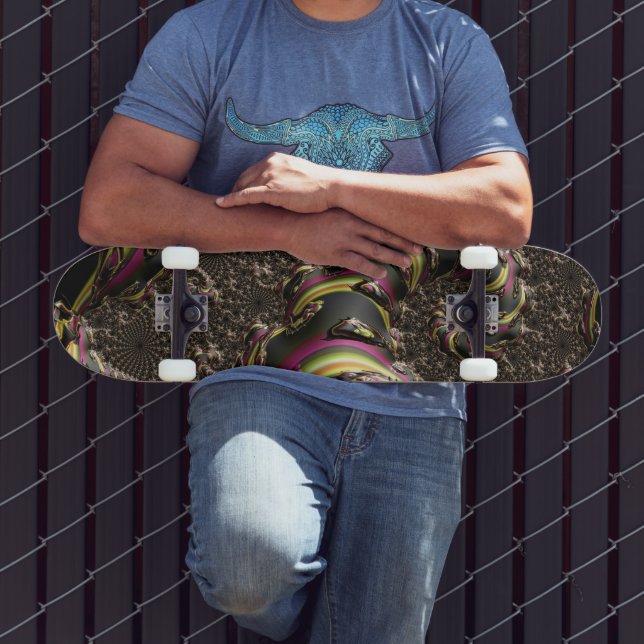 Skate Arte fractal espiralada funky e colorida (Ao ar livre 3)