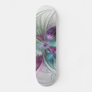 Skate Arte Fractal Moderna Floral Colorida Abstrato