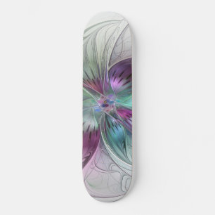 Skate Arte Fractal Moderna Floral Colorida Abstrato