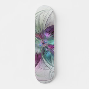 Skate Arte Fractal Moderna Floral Colorida Abstrato
