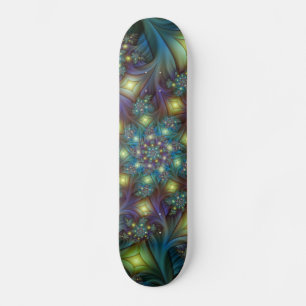 Skate Arte fractal roxa azulada abstrata iluminada brilh
