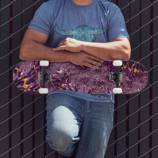 Skate Arte Fractal Roxo-Amarelo-Roxo Vibrante (Ao ar livre 3)