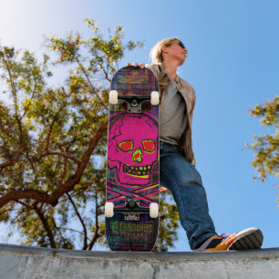 Skate Arte Grunge de Caveira Vermelha e Preta Calavera M