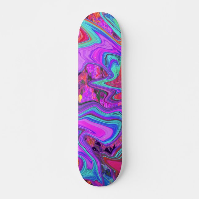 Skate Arte líquida Abstrato cor-de-rosa, azul e laranja (Frente)