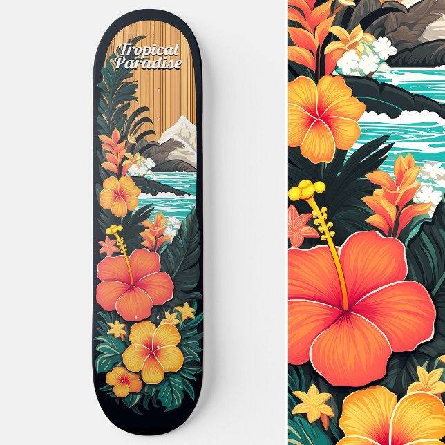 Skate Arte Tropical de Praia e Flores do Mar de Paraíso (Tropical Paradise Sea Beach & Flowers Art Skateboard)