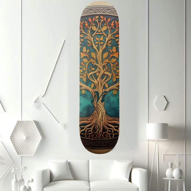Skate Árvore Espiritual da Vida Caprichosa Oceano Azul F (Spiritual Tree of Life Whimsical Ocean Blue Funky Skateboard)