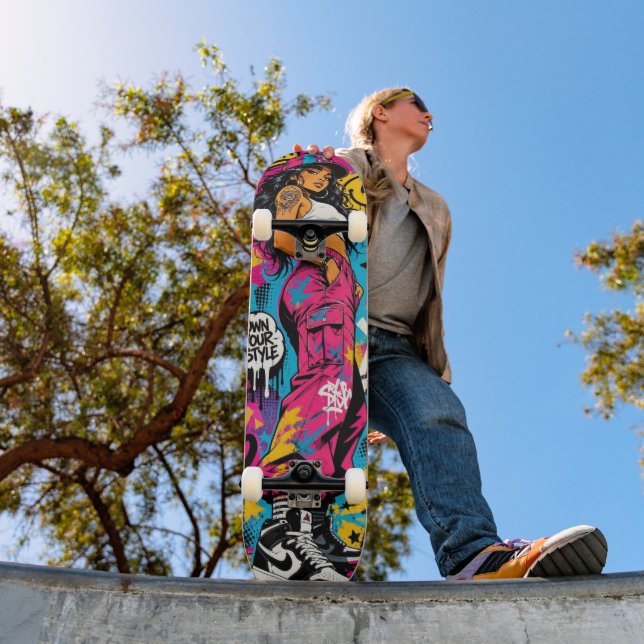 Skate Assuma Seu Estilo - Garota de Rua Graffiti Pop Ros (Ao ar livre 1)