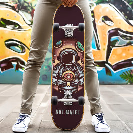 Skate Astronauta Com Donut Nome Personalizado Divertido