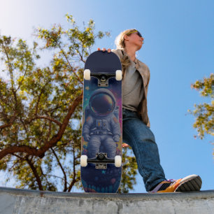 Skate Astronauta em Cena Espacial Colorida