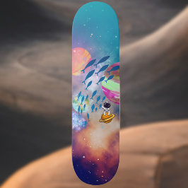 Skate Astronauta flutuante capturando peixes voadores no