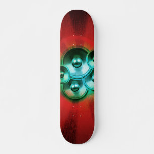 Skate auto-falantes de música e raios de sol vermelhos