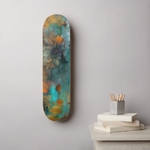 Skate Autumn Floral Teal Rust Abstrato Dourado