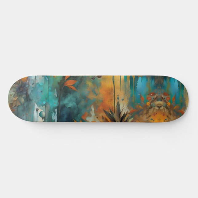 Skate Autumn Harvest Teal Rust Abstrato Dourado (Horz)