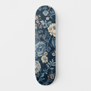 Skate Azul Marinho Padrão Floral Botânico Vintage