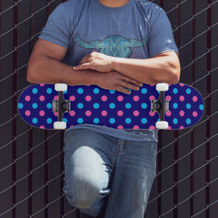 Skate Azul Marinho Rosa Ciano Padrão de Bolinhas