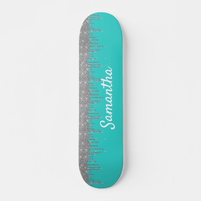 Skate Azul Ovo de Robin com Glitter Prateado Pingando (Frente)