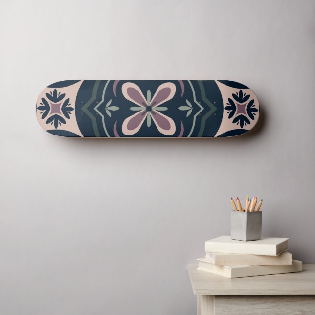 Skate Azulejos Florais Geométricos Terrosos (Arte de parede (Horz))