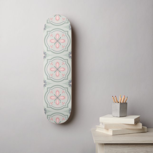 Skate Azulejos Florais Verde Pastel (Arte de parede)