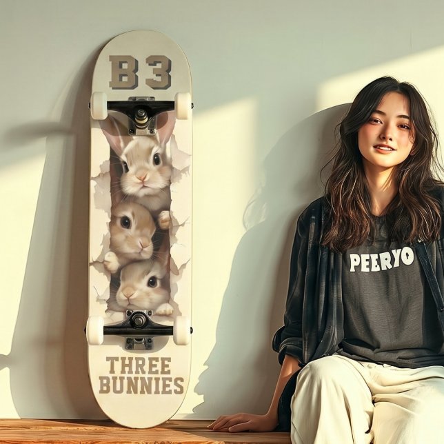 Skate B3 Three Bunnies 3D Illusion  (Trucks and wheels are customization options and are not included in the price.)