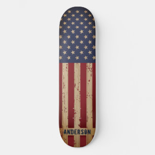 Skate Bandeira Americana Patriótica Personalizada Madei