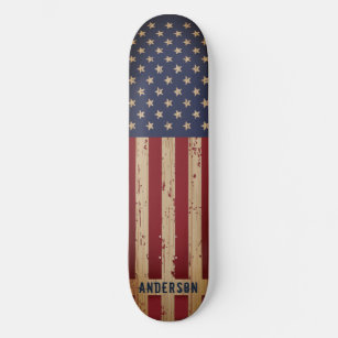 Skate Bandeira Americana Patriótica Personalizada Madeir